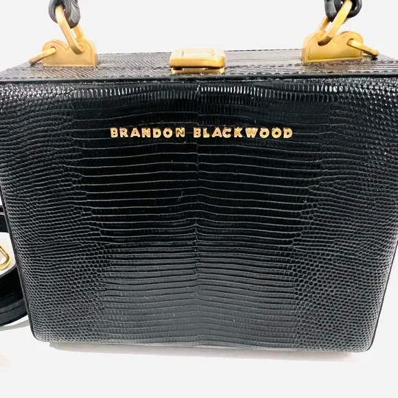 Brandon Blackwood Kendrick Trunk bag in Black lizard-embossed leather. - Picture 2 of 9